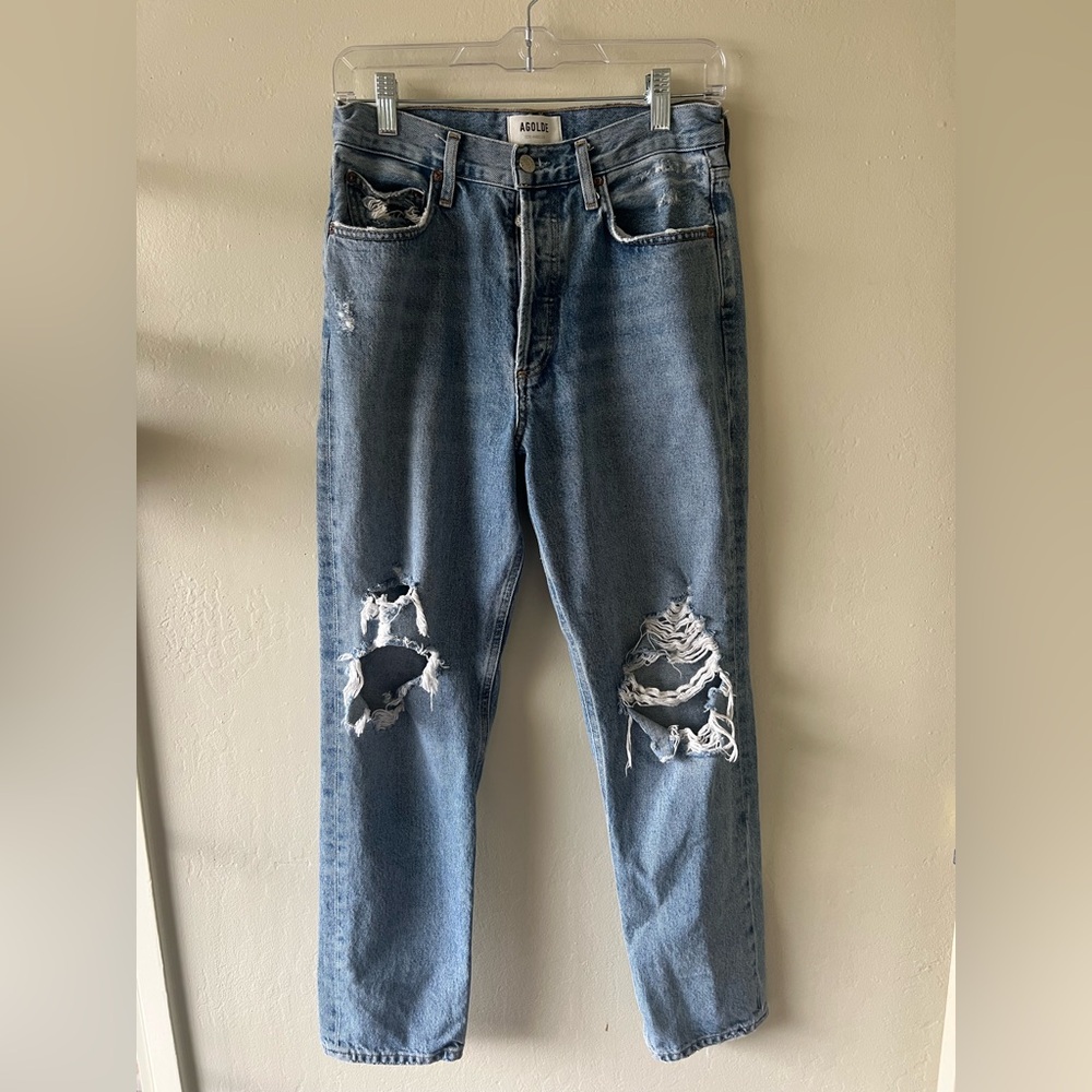 Agolde Women’s straight leg‎ Light Blue Ripped Jeans